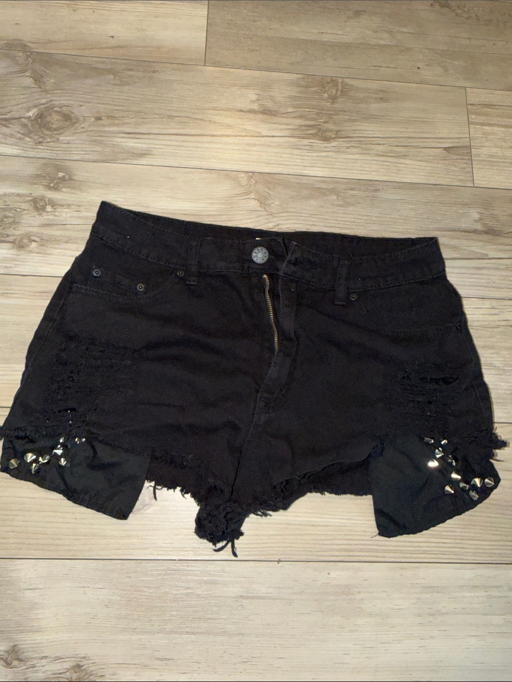 BDG Black High-Waist Distressed Denim Shorts with Stud Accents